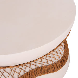 ΤΡΑΠΕΖΙ ΣΑΛΟΝΙΟΥ ANNA HM18157.02 FIBER CEMENT ΛΕΥΚΟ-ΦΥΣΙΚΟ RATTAN--Φ92x44.5Υεκ - Pakobazaar