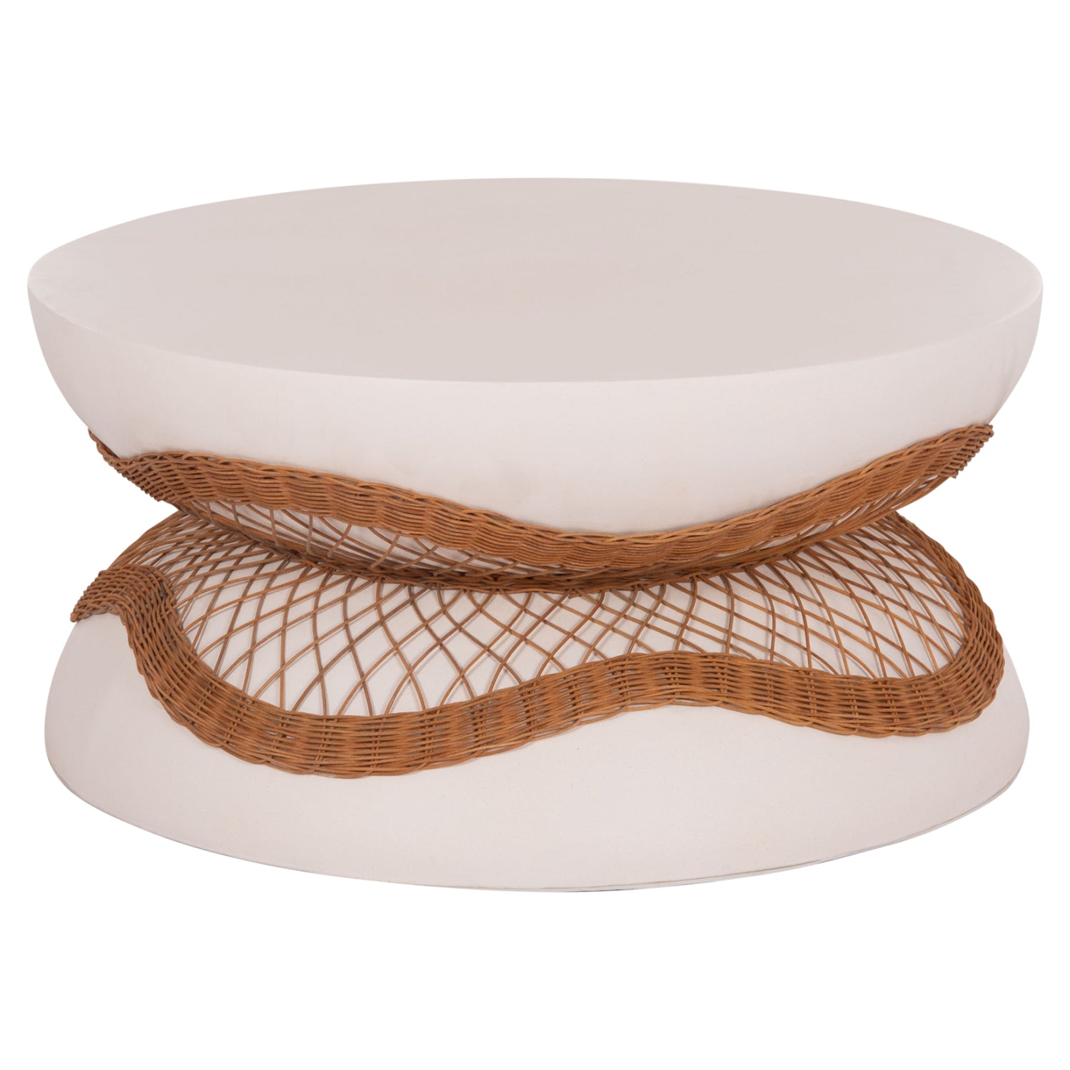 ΤΡΑΠΕΖΙ ΣΑΛΟΝΙΟΥ ANNA HM18157.02 FIBER CEMENT ΛΕΥΚΟ-ΦΥΣΙΚΟ RATTAN--Φ92x44.5Υεκ - Pakobazaar