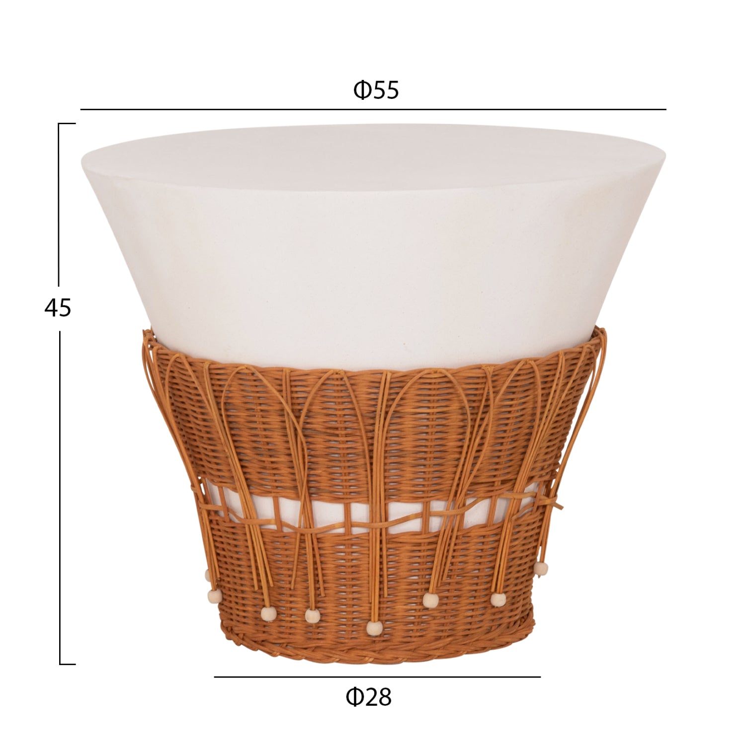ΤΡΑΠΕΖΙ ΣΑΛΟΝΙΟΥ PERRAL HM18164.02L FIBER CEMENT ΛΕΥΚΟ-ΦΥΣΙΚΟ RATTAN--Φ55x45Υεκ - Pakobazaar