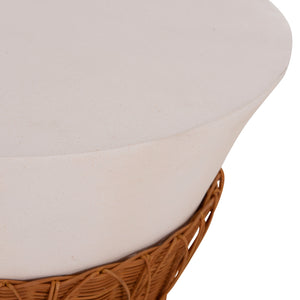 ΤΡΑΠΕΖΙ ΣΑΛΟΝΙΟΥ PERRAL HM18164.02L FIBER CEMENT ΛΕΥΚΟ-ΦΥΣΙΚΟ RATTAN--Φ55x45Υεκ - Pakobazaar