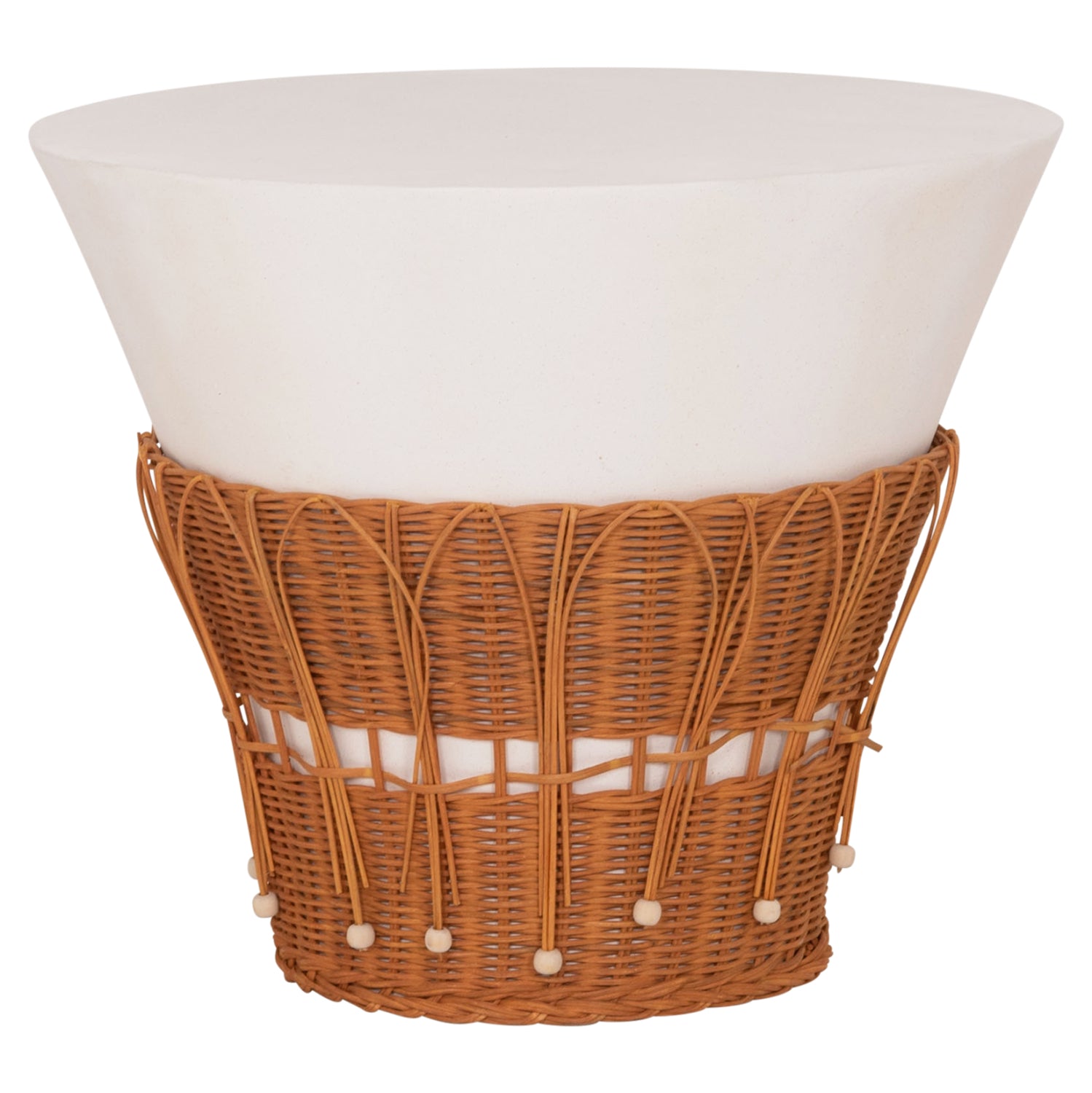ΤΡΑΠΕΖΙ ΣΑΛΟΝΙΟΥ PERRAL HM18164.02L FIBER CEMENT ΛΕΥΚΟ-ΦΥΣΙΚΟ RATTAN--Φ55x45Υεκ - Pakobazaar