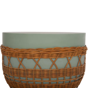 ΤΡΑΠΕΖΙ ΣΑΛΟΝΙΟΥ VILHENA HM18165 FIBER CEMENT ΠΡΑΣΙΝΟ-RATTAN ΦΥΣΙΚΟ Φ56x47Υεκ. - Pakobazaar