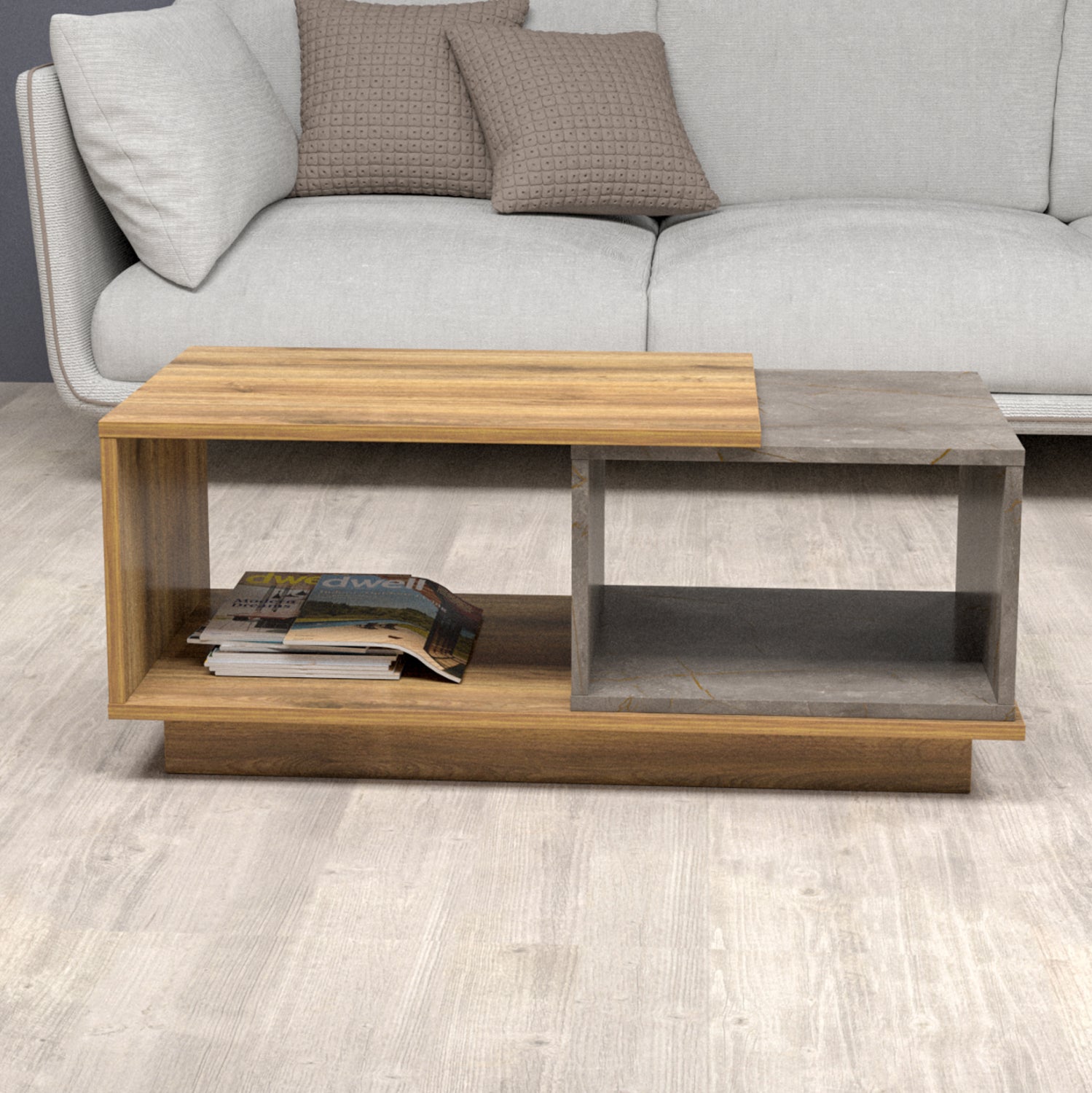 ΤΡΑΠΕΖΙ ΣΑΛΟΝΙΟΥ TELES HM18181.06 ΜΕΛΑΜΙΝΗ ΣΕ ΦΥΣΙΚΟ & ΓΚΡΙ ΜΑΡΜΑΡΟ 100x45x42Υεκ. - Pakobazaar