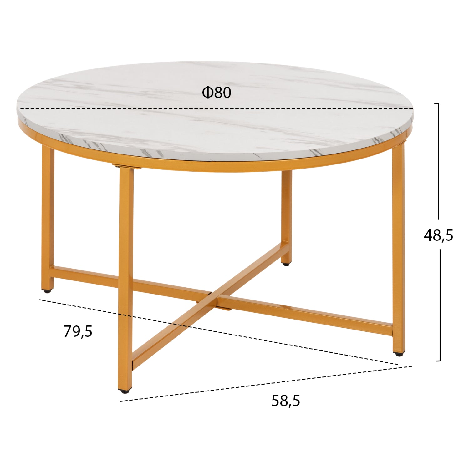 ΤΡΑΠΕΖΙ ΣΑΛΟΝΙΟΥ HM9420.01 WHITE MARBLE ΜΕΛΑΜΙΝΗ-ΧΡΥΣΗ ΜΕΤΑΛΛΙΚΗ ΒΑΣΗ Φ80x48,5Yεκ. - Pakobazaar