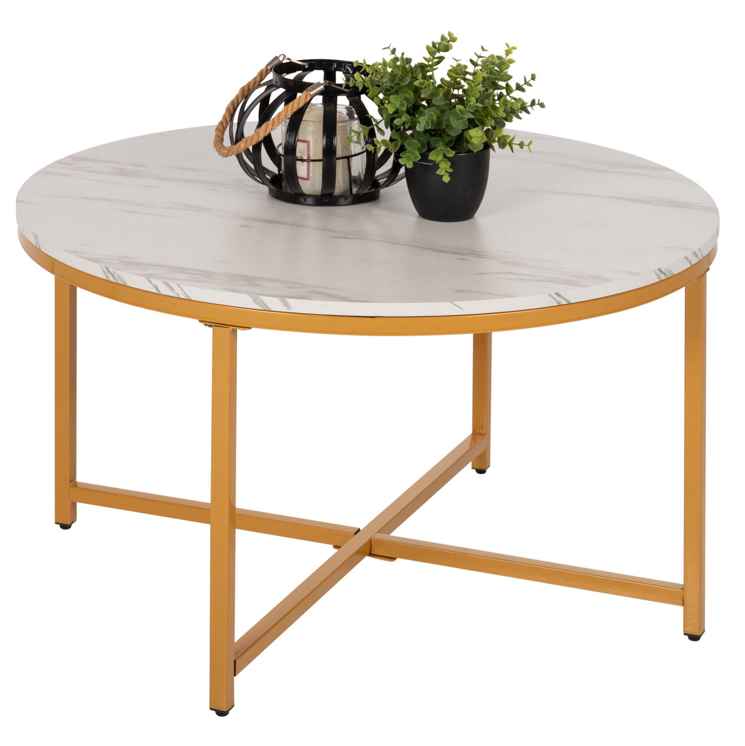 ΤΡΑΠΕΖΙ ΣΑΛΟΝΙΟΥ HM9420.01 WHITE MARBLE ΜΕΛΑΜΙΝΗ-ΧΡΥΣΗ ΜΕΤΑΛΛΙΚΗ ΒΑΣΗ Φ80x48,5Yεκ. - Pakobazaar