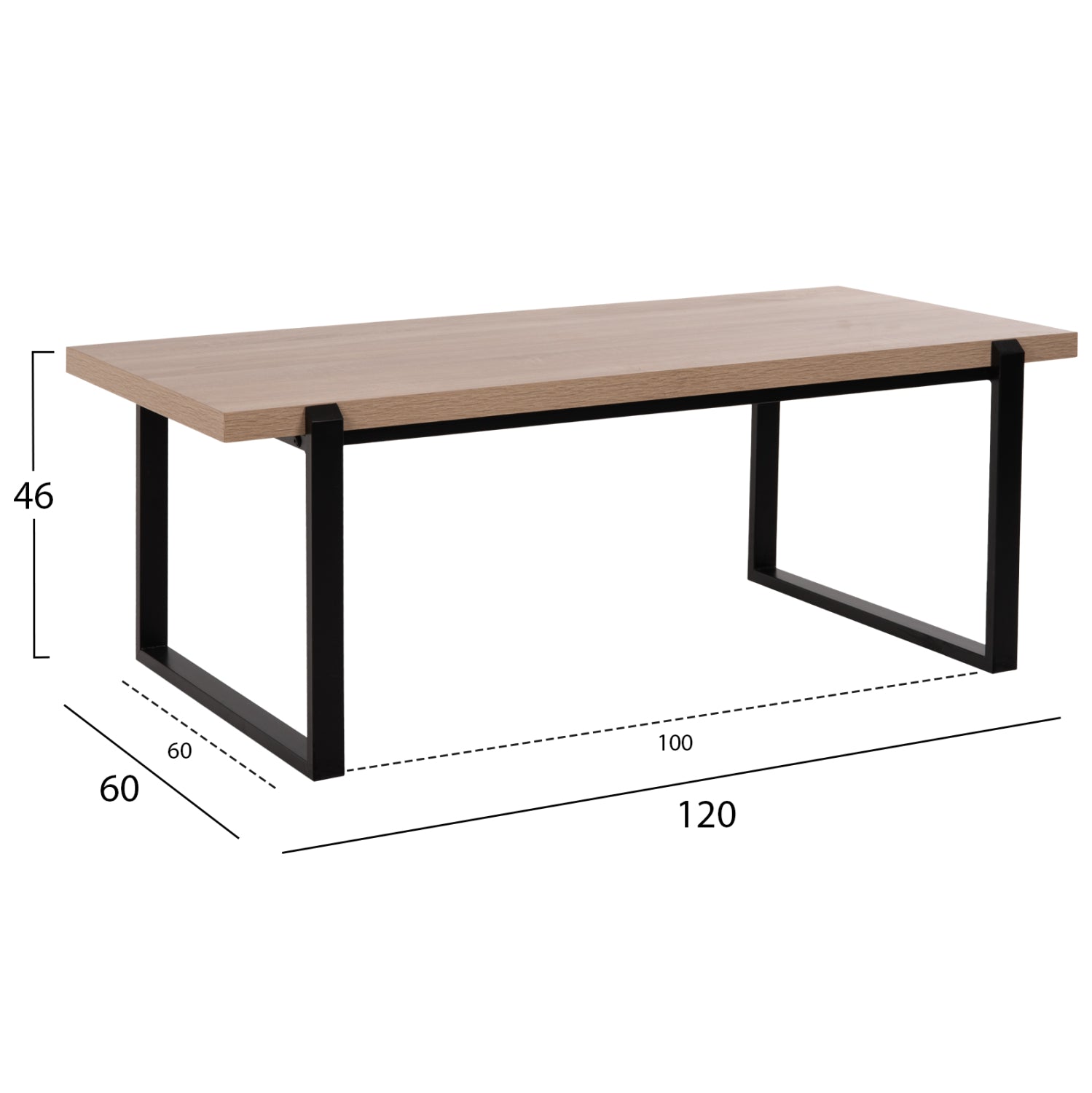 ΤΡΑΠΕΖΙ ΣΑΛΟΝΙΟΥ SHABEN HM9585.03 MDF SONOMA-ΜΑΥΡΗ ΜΕΤΑΛΛΙΚΗ ΒΑΣΗ 120x60X46Yεκ. - Pakobazaar