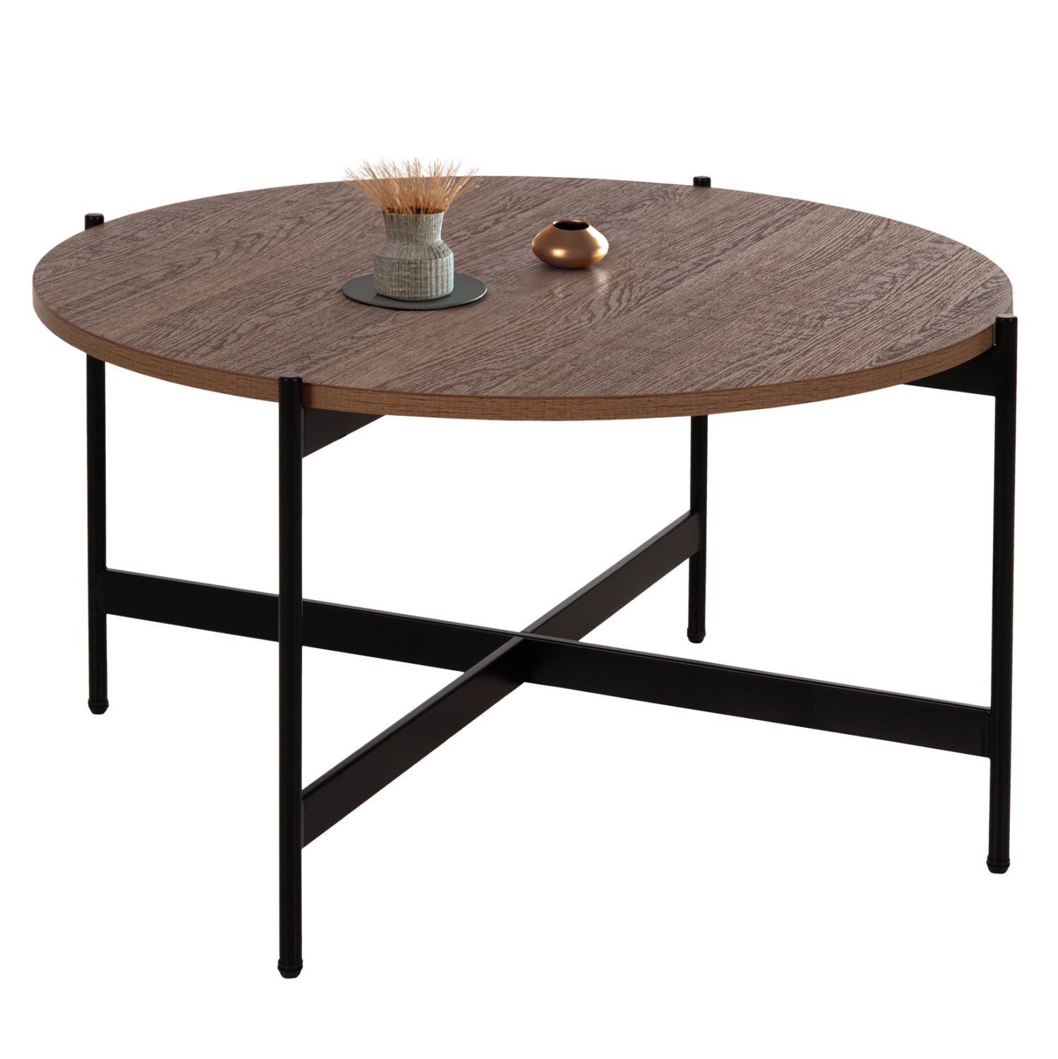 ΤΡΑΠΕΖΙ ΣΑΛΟΝΙΟΥ HM9588.04 MDF ΚΑΡΥΔΙ-ΜΑΥΡΗ ΜΕΤΑΛΛΙΚΗ ΒΑΣΗ Φ80x45Υεκ. - Pakobazaar