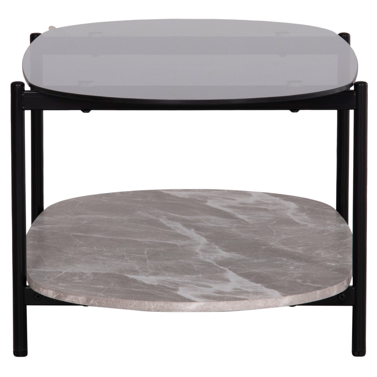 ΤΡΑΠΕΖΙ ΣΑΛΟΝΙΟΥ ΟΒΑΛ KITTY HM18040 ΓΥΑΛΙ ΦΙΜΕ TOP-GREY MARBLE ΜΕΛΑΜΙΝΗ 110x50x43Υεκ - Pakobazaar