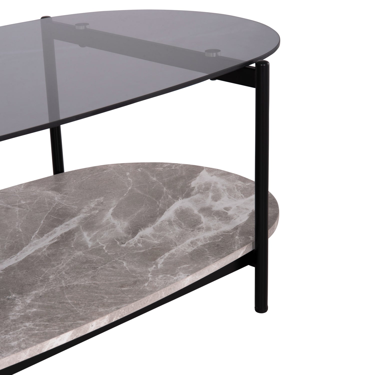 ΤΡΑΠΕΖΙ ΣΑΛΟΝΙΟΥ ΟΒΑΛ KITTY HM18040 ΓΥΑΛΙ ΦΙΜΕ TOP-GREY MARBLE ΜΕΛΑΜΙΝΗ 110x50x43Υεκ - Pakobazaar