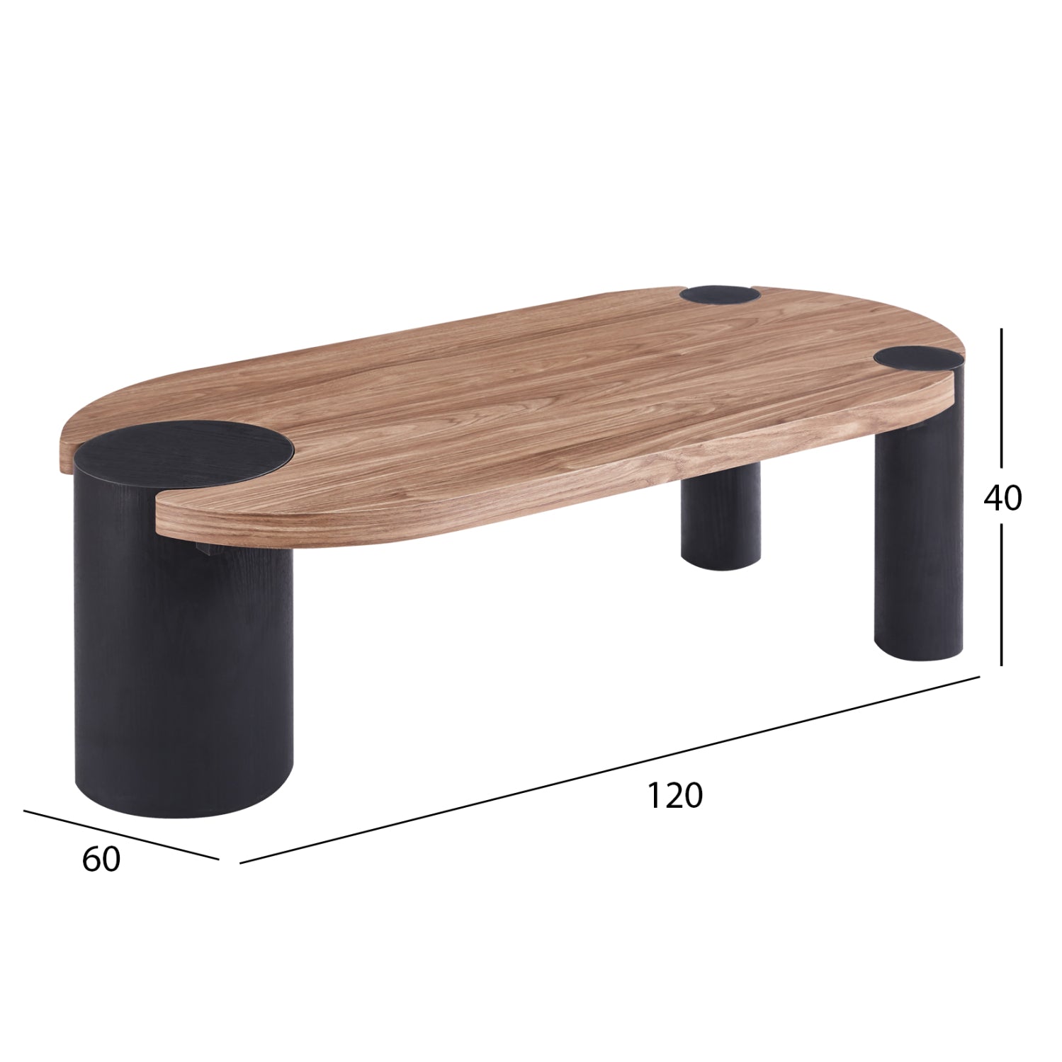 ΤΡΑΠΕΖΙ ΣΑΛΟΝΙΟΥ ΟΒΑΛ OVALON HM18433.05 MDF TOP ΚΑΡΥΔΙ-MDF ΠΟΔΙΑ ΜΑΥΡΑ 120x60x40Υεκ - Pakobazaar