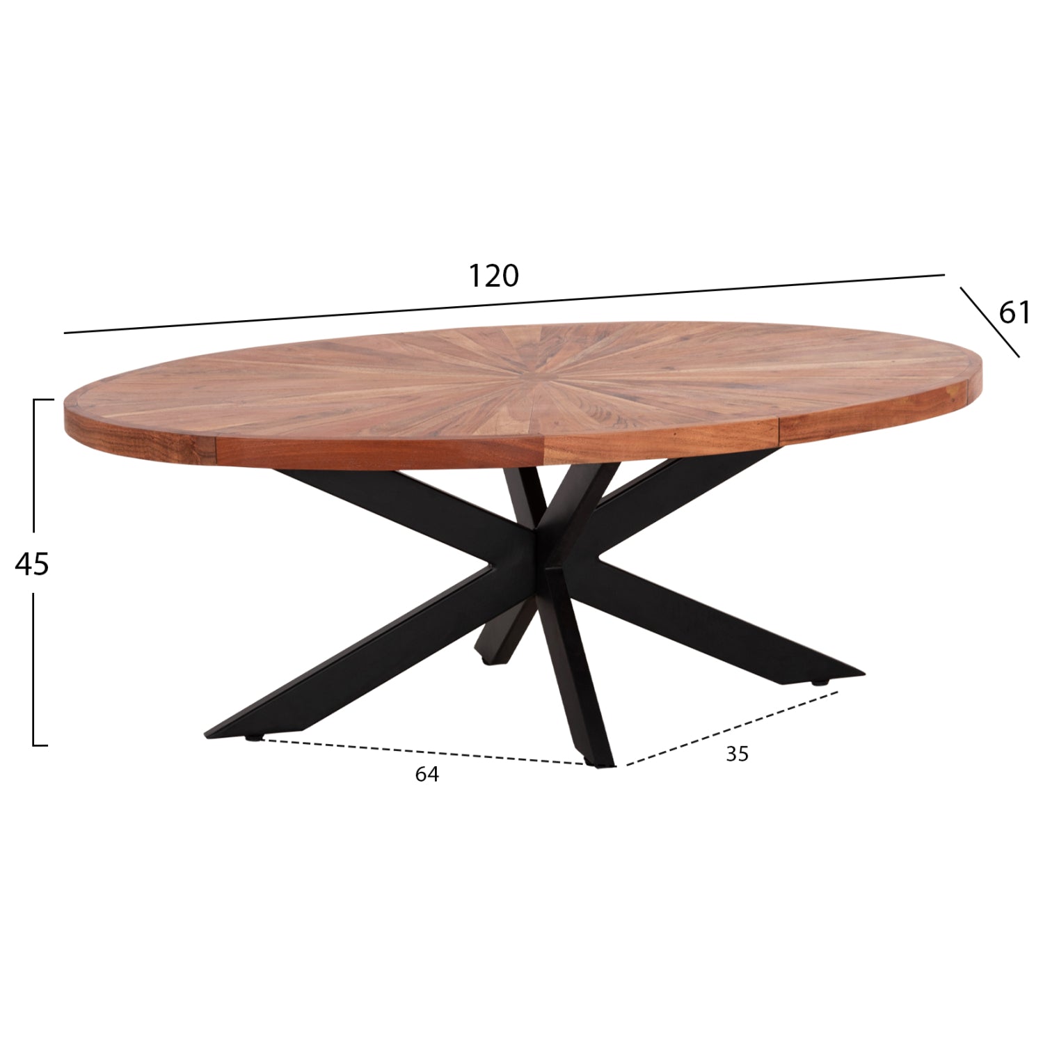 ΤΡΑΠΕΖΙ ΣΑΛΟΝΙΟΥ ΟΒΑΛ MONTANA SUPERIOR HM9906 ΞΥΛΟ ΑΚΑΚΙΑΣ-ΜΕΤΑΛΛΟ 120x61x45Υεκ. - Pakobazaar