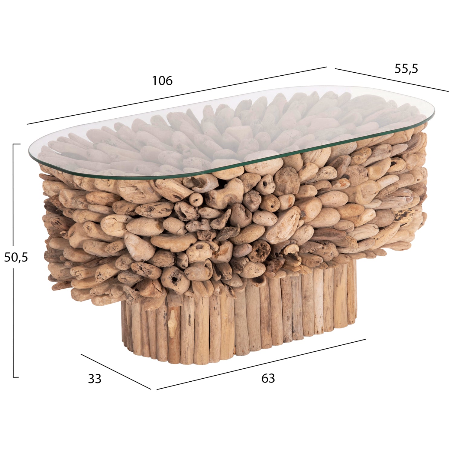 ΤΡΑΠΕΖΙ ΣΑΛΟΝΙΟΥ ΟΒΑΛ SPARROW HM9962 DRIFTWOOD--ΓΥΑΛΙ 106x55,5x50,5Υεκ. - Pakobazaar