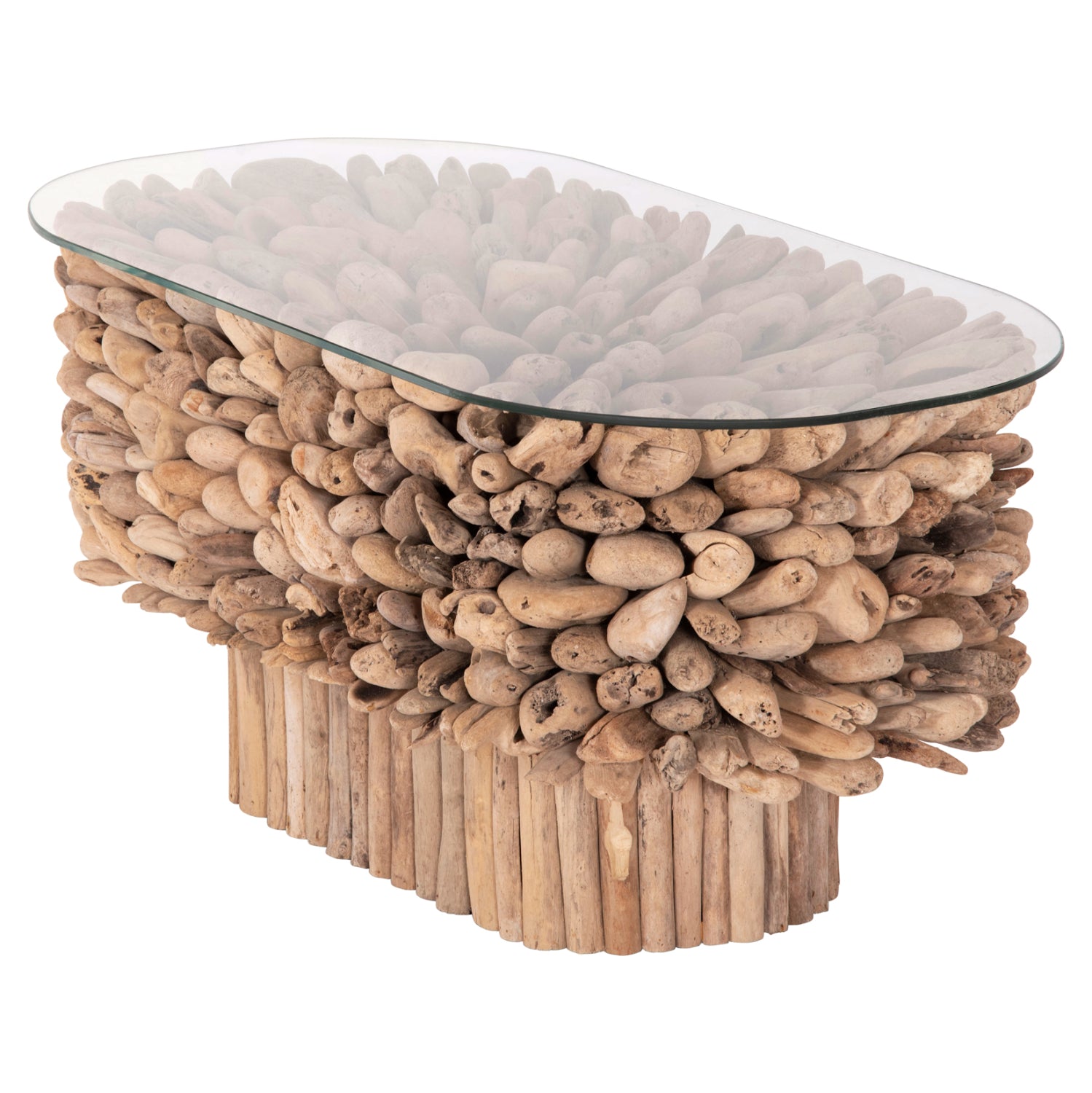 ΤΡΑΠΕΖΙ ΣΑΛΟΝΙΟΥ ΟΒΑΛ SPARROW HM9962 DRIFTWOOD--ΓΥΑΛΙ 106x55,5x50,5Υεκ. - Pakobazaar