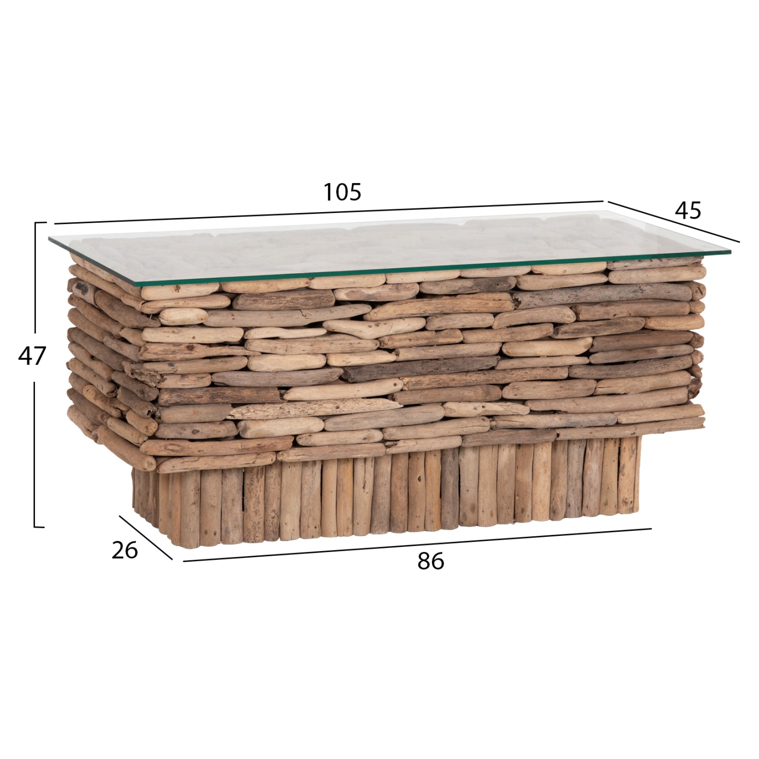 ΤΡΑΠΕΖΙ ΣΑΛΟΝΙΟΥ ΟΡΘΟΓΩΝΙΟ SPARROW HM18366 DRIFTWOOD--ΓΥΑΛΙ 105x45x47Υεκ. - Pakobazaar
