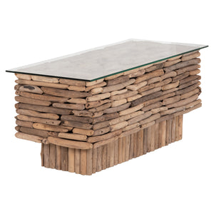 ΤΡΑΠΕΖΙ ΣΑΛΟΝΙΟΥ ΟΡΘΟΓΩΝΙΟ SPARROW HM18366 DRIFTWOOD--ΓΥΑΛΙ 105x45x47Υεκ. - Pakobazaar