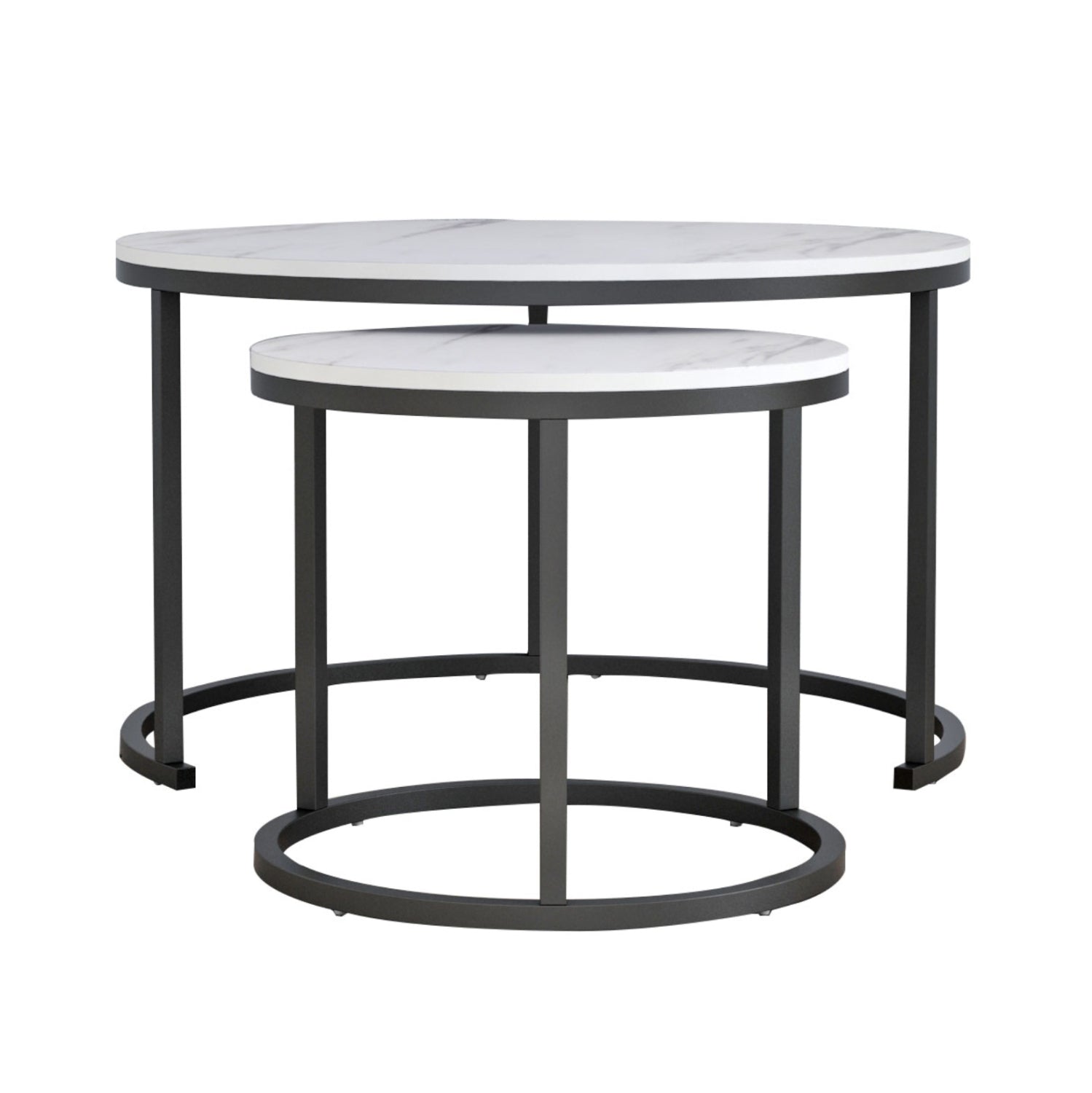 ΤΡΑΠΕΖΙ ΣΑΛΟΝΙΟΥ ΣΕΤ 2ΤΜΧ MDF ΕΦΕ ΛΕΥΚΟ ΜΑΡΜΑΡΟ ΜΕ ΜΑΥΡΑ ΠΟΔΙΑ Φ80κΦ48εκ.HM8763.12 - Pakobazaar