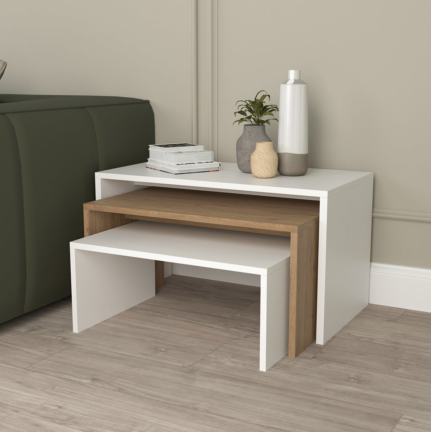 ΤΡΑΠΕΖΙ ΣΑΛΟΝΙΟΥ ΣΕΤ 3ΤΜΧ BENTIL HM9444.11 ΜΕΛΑΜΙΝΗ SONAMA-ΛΕΥΚΟ 65x35x45Υεκ - Pakobazaar