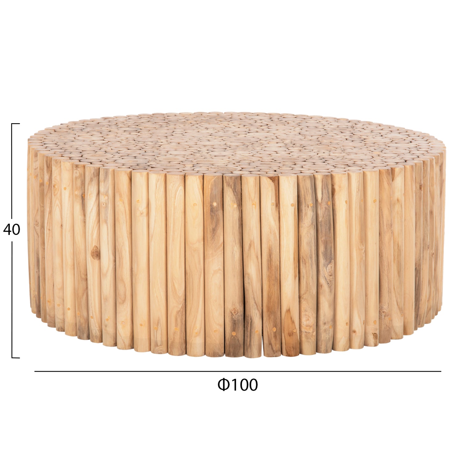 ΤΡΑΠΕΖΙ ΣΑΛΟΝΙΟΥ ΣΤΡΟΓΓΥΛΟ COOTER HM9862 ΚΛΑΔΙΑ TEAK-ΦΥΣΙΚΟ Φ100x40Υεκ. - Pakobazaar