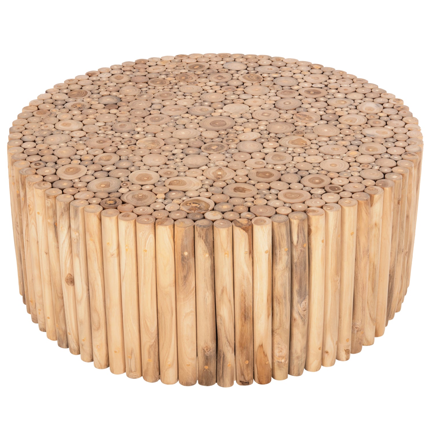 ΤΡΑΠΕΖΙ ΣΑΛΟΝΙΟΥ ΣΤΡΟΓΓΥΛΟ COOTER HM9862 ΚΛΑΔΙΑ TEAK-ΦΥΣΙΚΟ Φ100x40Υεκ. - Pakobazaar