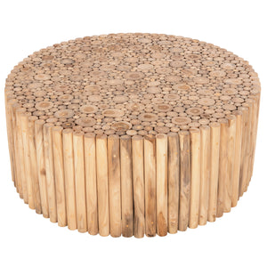 ΤΡΑΠΕΖΙ ΣΑΛΟΝΙΟΥ ΣΤΡΟΓΓΥΛΟ COOTER HM9862 ΚΛΑΔΙΑ TEAK-ΦΥΣΙΚΟ Φ100x40Υεκ. - Pakobazaar