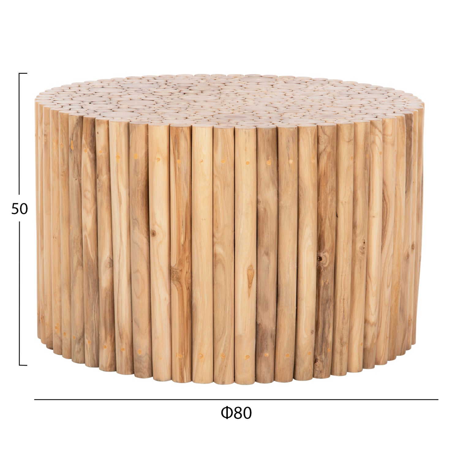 ΤΡΑΠΕΖΙ ΣΑΛΟΝΙΟΥ ΣΤΡΟΓΓΥΛΟ COOTER HM9863 ΚΛΑΔΙΑ TEAK-ΦΥΣΙΚΟ Φ80x50Υεκ. - Pakobazaar