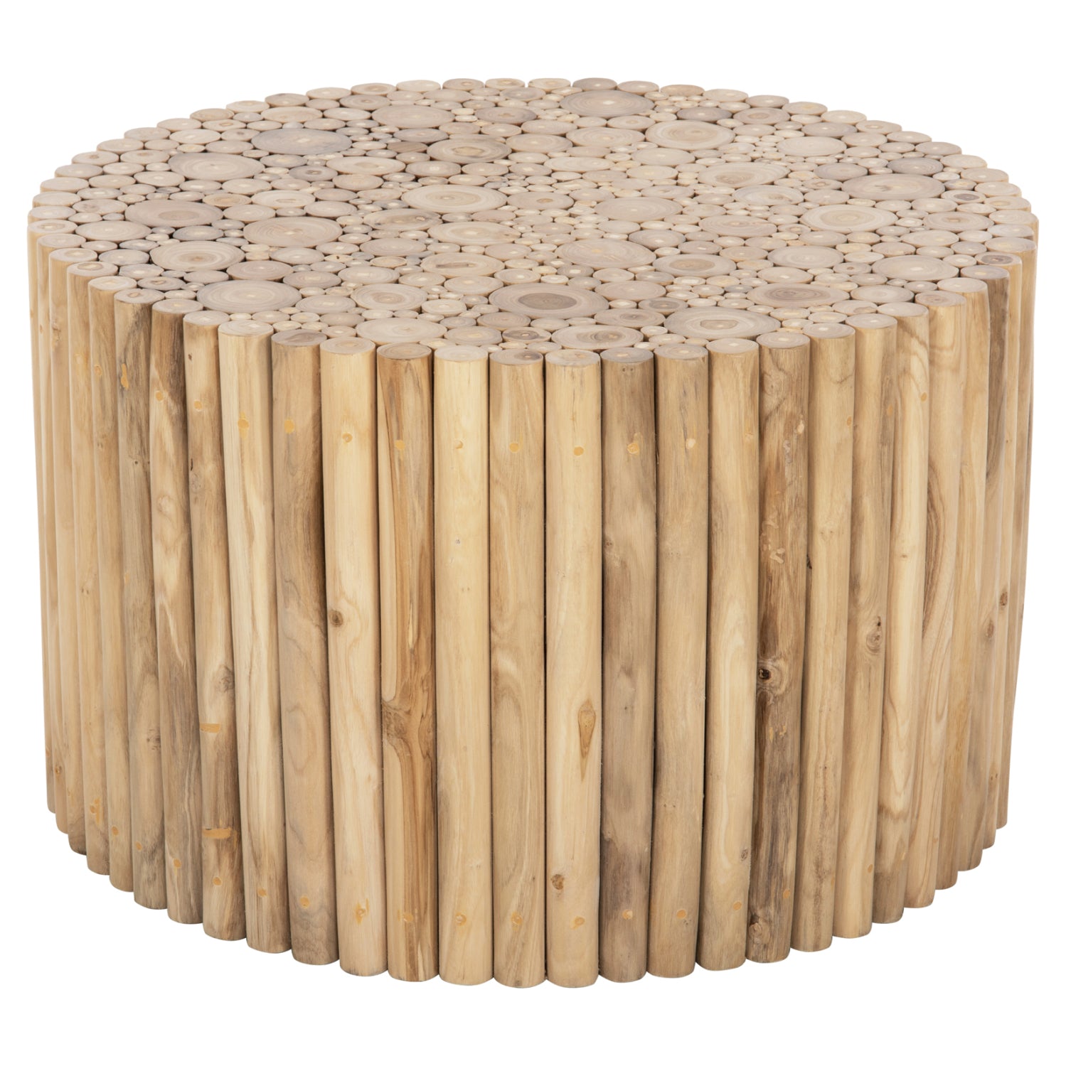 ΤΡΑΠΕΖΙ ΣΑΛΟΝΙΟΥ ΣΤΡΟΓΓΥΛΟ COOTER HM9863 ΚΛΑΔΙΑ TEAK-ΦΥΣΙΚΟ Φ80x50Υεκ. - Pakobazaar