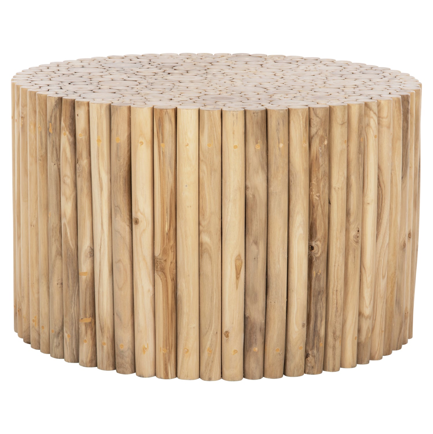 ΤΡΑΠΕΖΙ ΣΑΛΟΝΙΟΥ ΣΤΡΟΓΓΥΛΟ COOTER HM9863 ΚΛΑΔΙΑ TEAK-ΦΥΣΙΚΟ Φ80x50Υεκ. - Pakobazaar
