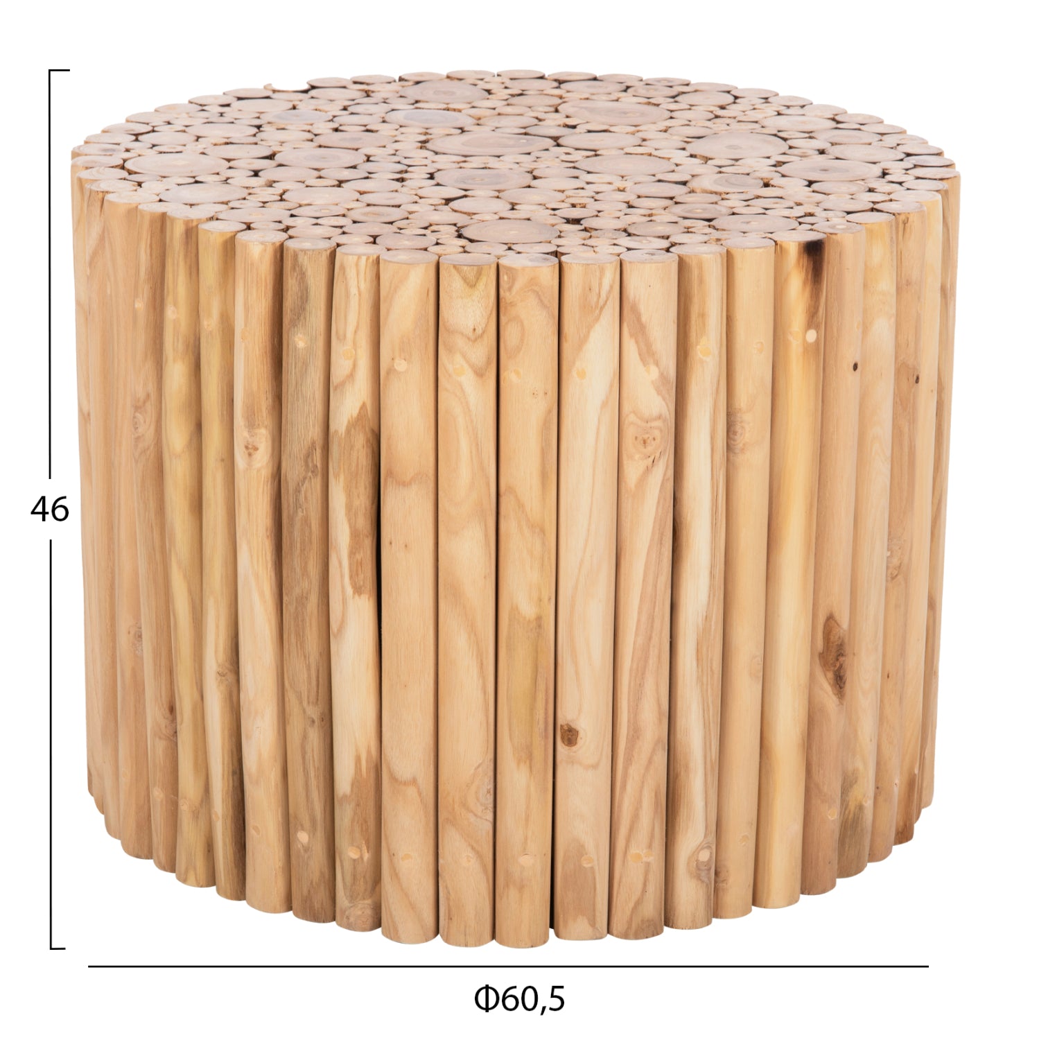 ΤΡΑΠΕΖΙ ΣΑΛΟΝΙΟΥ ΣΤΡΟΓΓΥΛΟ COOTER HM9864 ΚΛΑΔΙΑ TEAK-ΦΥΣΙΚΟ Φ60,5x46Υεκ. - Pakobazaar
