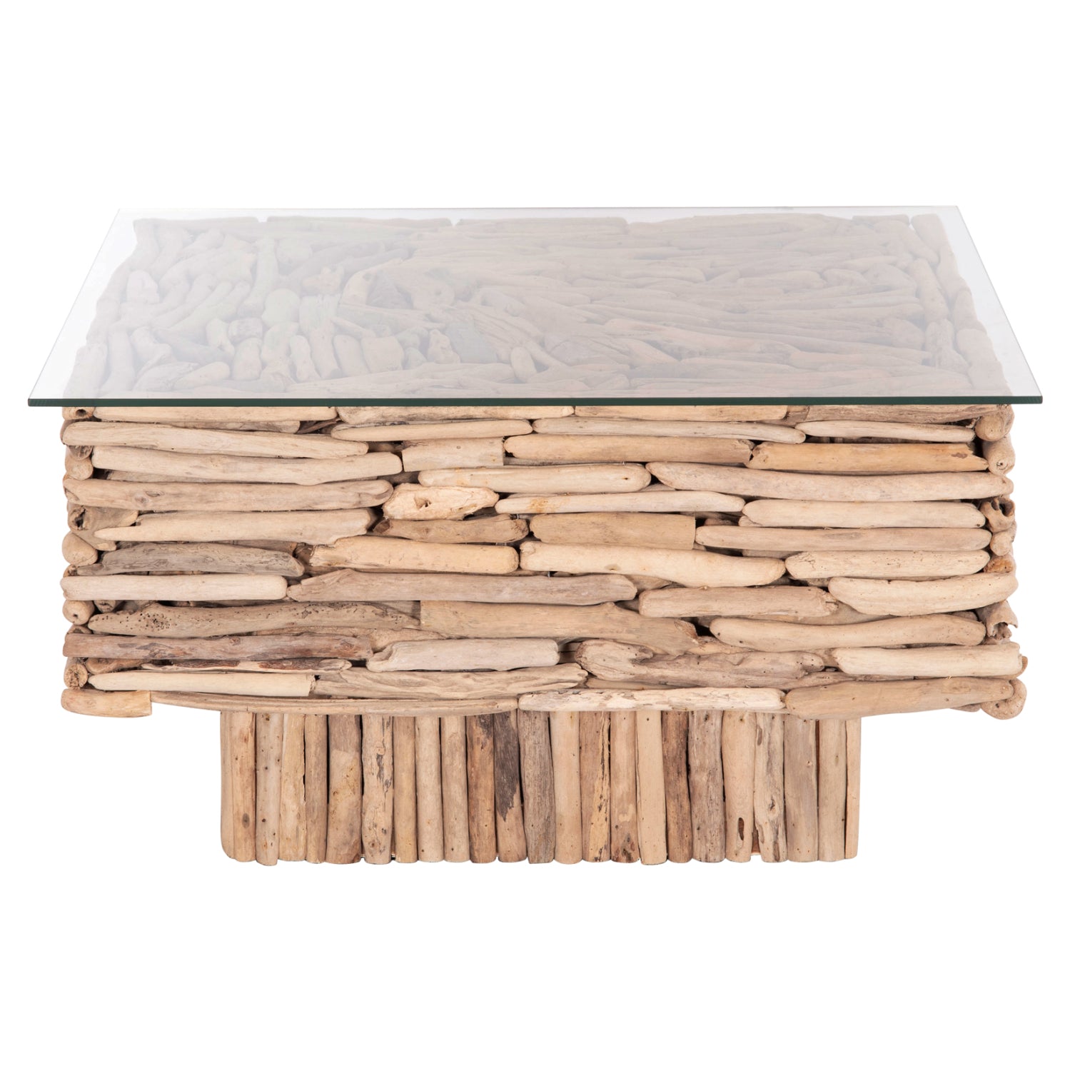 ΤΡΑΠΕΖΙ ΣΑΛΟΝΙΟΥ ΤΕΤΡΑΓΩΝΟ SPARROW HM9960 DRIFTWOOD--ΓΥΑΛΙ 95x95x51,5Υεκ. - Pakobazaar