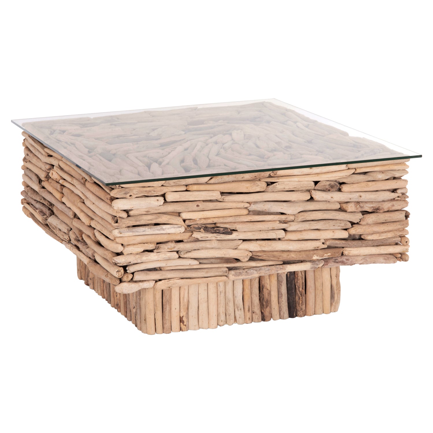 ΤΡΑΠΕΖΙ ΣΑΛΟΝΙΟΥ ΤΕΤΡΑΓΩΝΟ SPARROW HM9960 DRIFTWOOD--ΓΥΑΛΙ 95x95x51,5Υεκ. - Pakobazaar