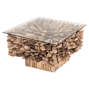 ΤΡΑΠΕΖΙ ΣΑΛΟΝΙΟΥ ΤΕΤΡΑΓΩΝΟ SPARROW HM9961 DRIFTWOOD--ΓΥΑΛΙ 75x75x51Υεκ. - Pakobazaar