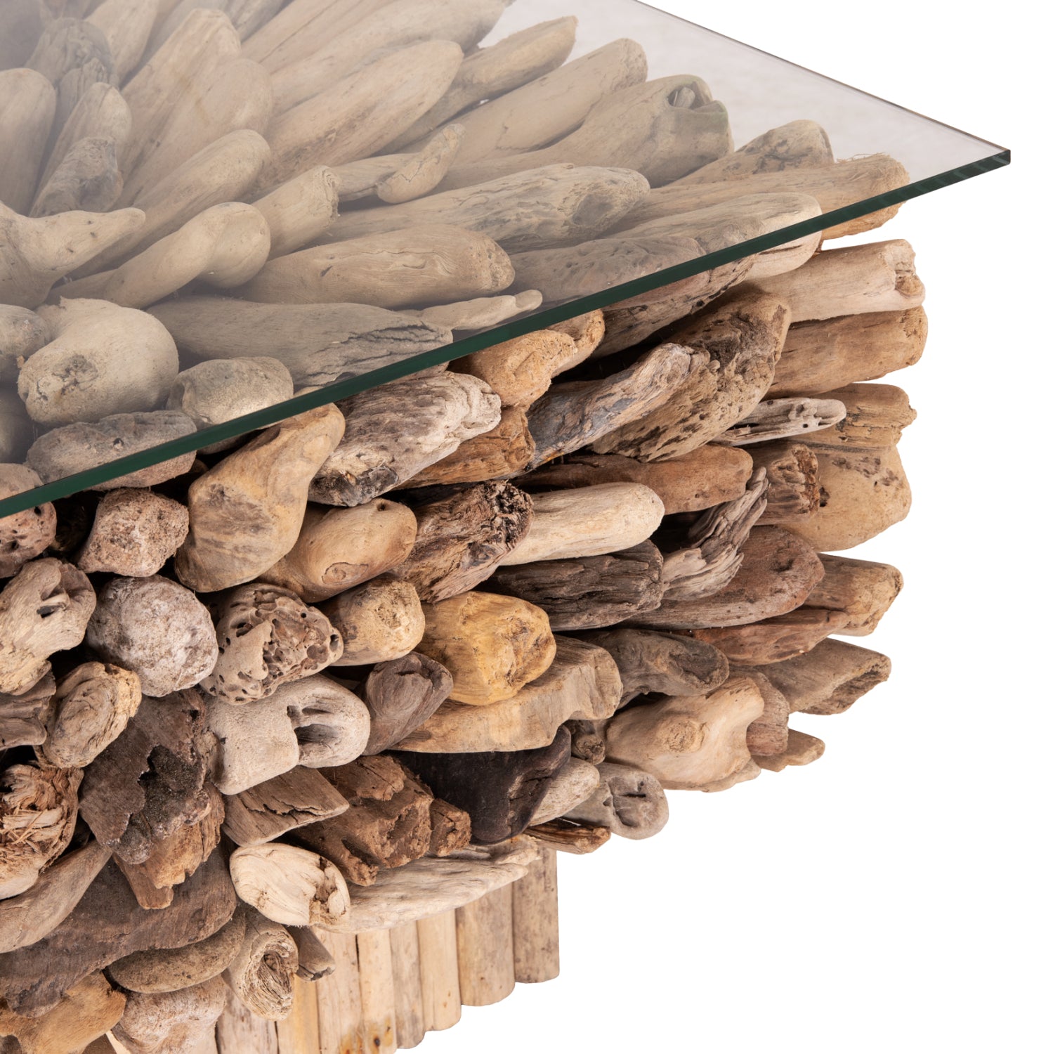 ΤΡΑΠΕΖΙ ΣΑΛΟΝΙΟΥ ΤΕΤΡΑΓΩΝΟ SPARROW HM9961 DRIFTWOOD--ΓΥΑΛΙ 75x75x51Υεκ. - Pakobazaar