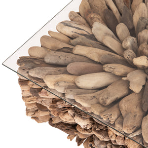 ΤΡΑΠΕΖΙ ΣΑΛΟΝΙΟΥ ΤΕΤΡΑΓΩΝΟ SPARROW HM9961 DRIFTWOOD--ΓΥΑΛΙ 75x75x51Υεκ. - Pakobazaar