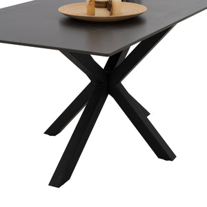 ΤΡΑΠΕΖΙ ΤΡΑΠΕΖΑΡΙΑΣ SYNTEC HM9308.01 SINTERED STONE ΜΑΥΡΟ ΜΕΤΑΛΛΙΚΑ ΠΟΔΙΑ 160x90x75Y εκ. - Pakobazaar