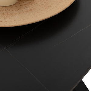 ΤΡΑΠΕΖΙ ΤΡΑΠΕΖΑΡΙΑΣ SYNTEC HM9308.01 SINTERED STONE ΜΑΥΡΟ ΜΕΤΑΛΛΙΚΑ ΠΟΔΙΑ 160x90x75Y εκ. - Pakobazaar