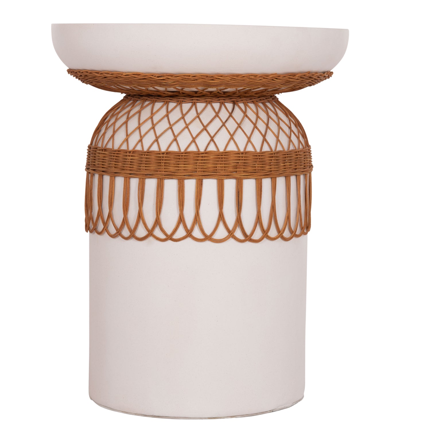 ΒΟΗΘΗΤΙΚΟ ΤΡΑΠΕΖΙ PRILEP HM18159.02 FIBER CEMENT ΛΕΥΚΟ & RATTAN--Φ60x76,5Υεκ - Pakobazaar