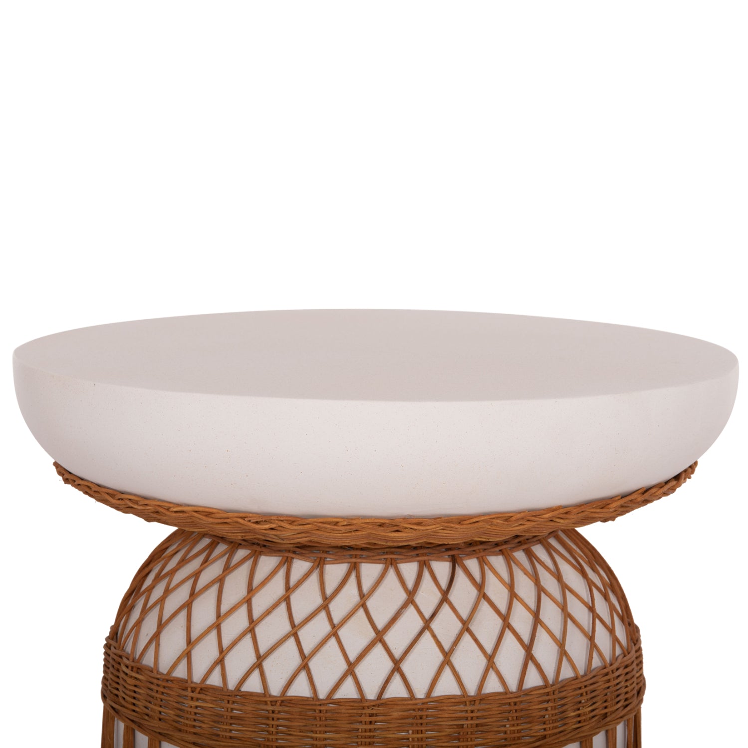 ΒΟΗΘΗΤΙΚΟ ΤΡΑΠΕΖΙ PRILEP HM18159.02 FIBER CEMENT ΛΕΥΚΟ & RATTAN--Φ60x76,5Υεκ - Pakobazaar