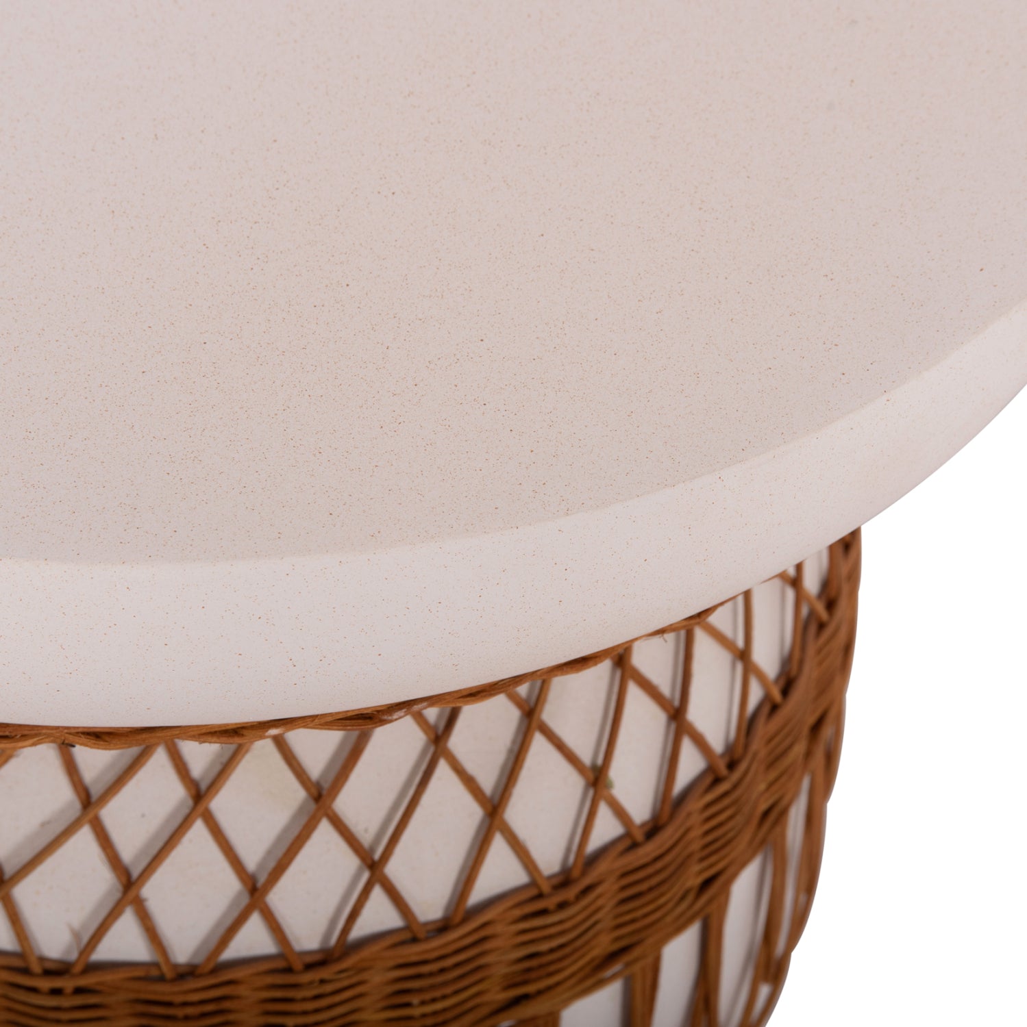 ΒΟΗΘΗΤΙΚΟ ΤΡΑΠΕΖΙ PRILEP HM18159.02 FIBER CEMENT ΛΕΥΚΟ & RATTAN--Φ60x76,5Υεκ - Pakobazaar