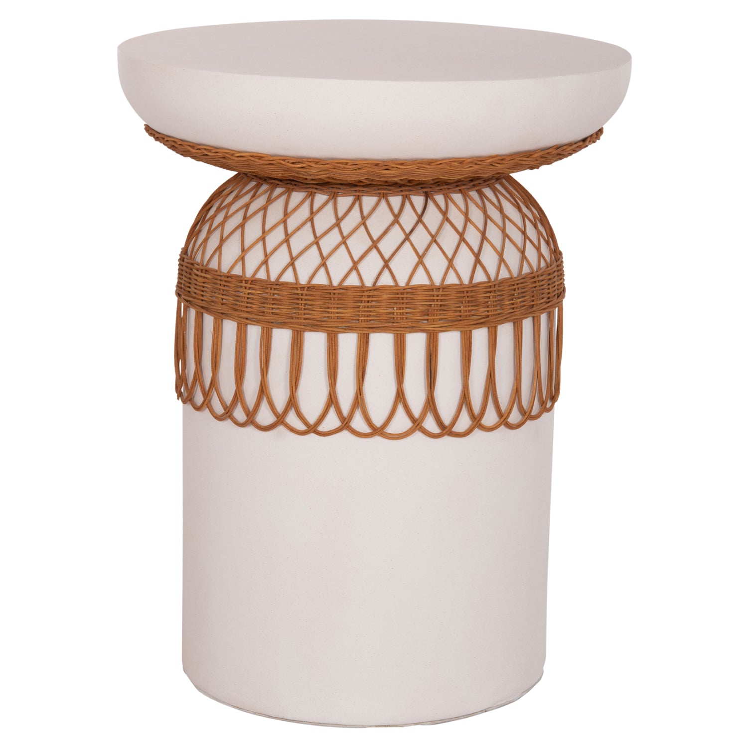 ΒΟΗΘΗΤΙΚΟ ΤΡΑΠΕΖΙ PRILEP HM18159.02 FIBER CEMENT ΛΕΥΚΟ & RATTAN--Φ60x76,5Υεκ - Pakobazaar