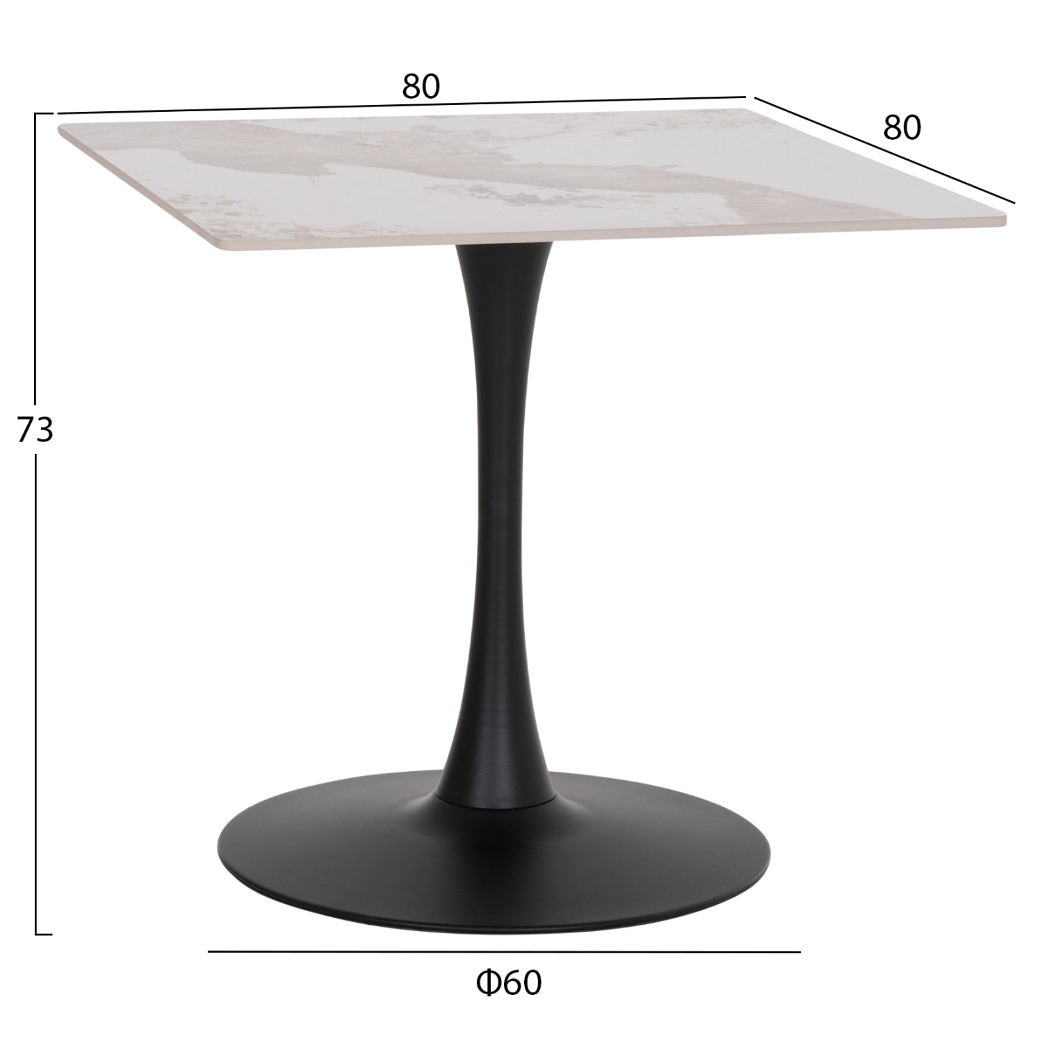 ΤΡΑΠΕΖΙ ΤΡΑΠΕΖΑΡΙΑΣ TETRAN HM18315.02 ΒΑΣΗ ΜΑΥΡΗ--SINTERED STONE PANDORA 80x80x73Υεκ - Pakobazaar