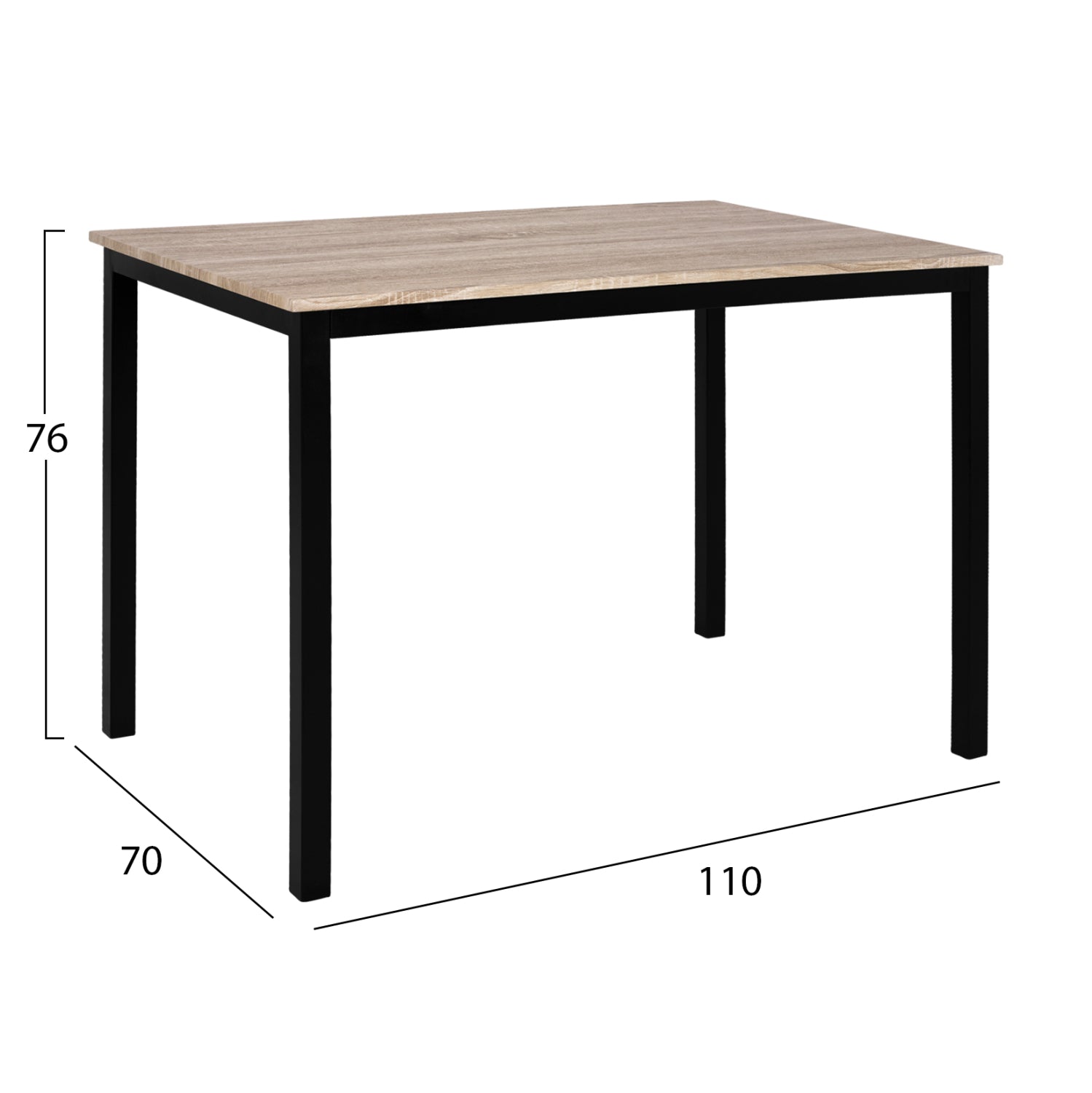 ΤΡΑΠΕΖΙ ΤΡΑΠΕΖΑΡΙΑΣ PANYA HM8332, 110X70Χ76 SONOMA, ΜΑΥΡΑ ΠΟΔΙΑ - Pakobazaar