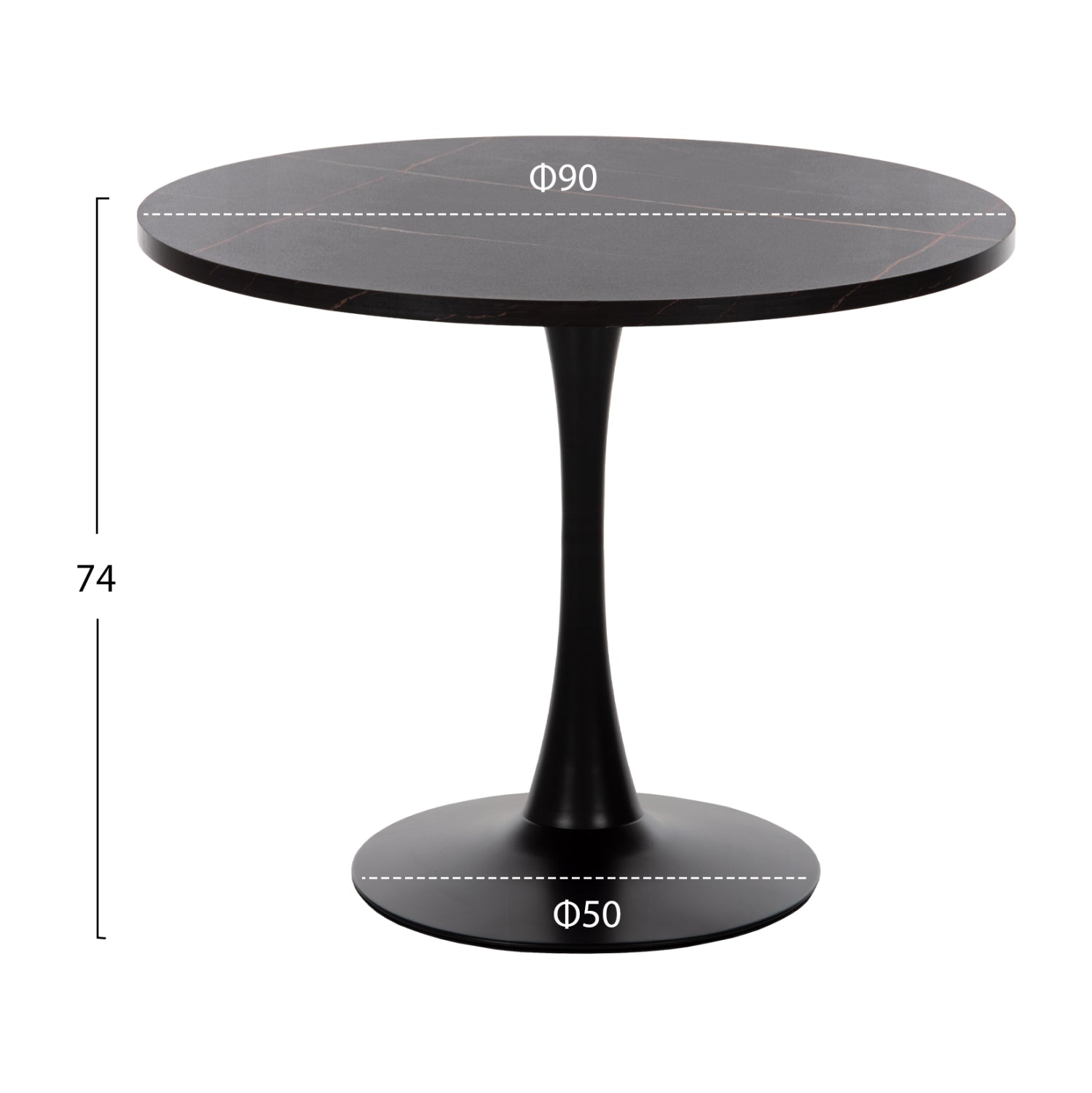 ΤΡΑΠΕΖΙ ΤΡΑΠΕΖΑΡΙΑΣ ROLLO HM9421.12 ΣΤΡΟΓΓΥΛΟ BLACK MARBLE Φ90x74Υεκ. - Pakobazaar