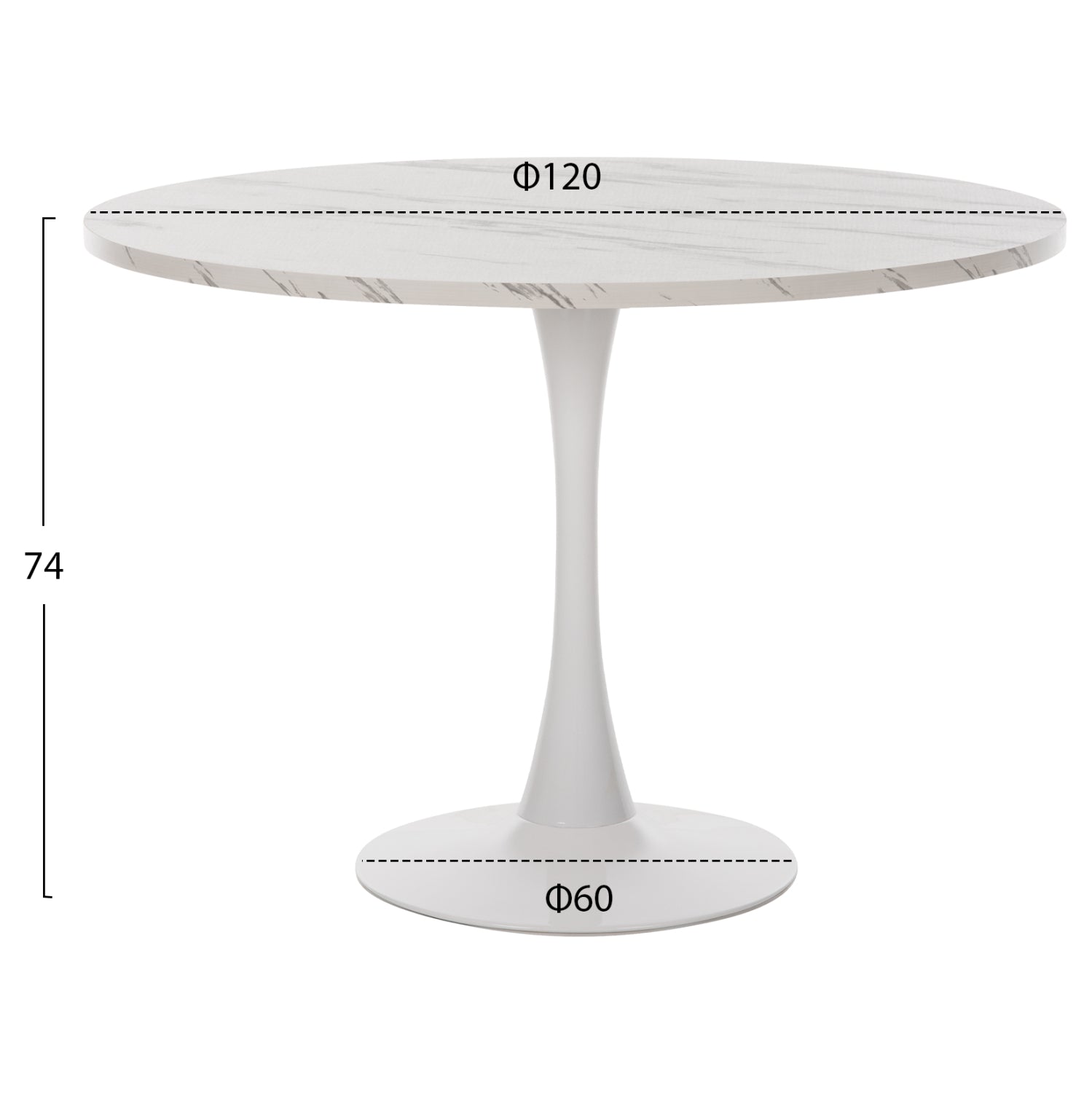 ΤΡΑΠΕΖΙ ΤΡΑΠΕΖΑΡΙΑΣ ROLLO HM9422.11 ΣΤΡΟΓΓΥΛΟ WHITE MARBLE Φ120x74Yεκ. - Pakobazaar