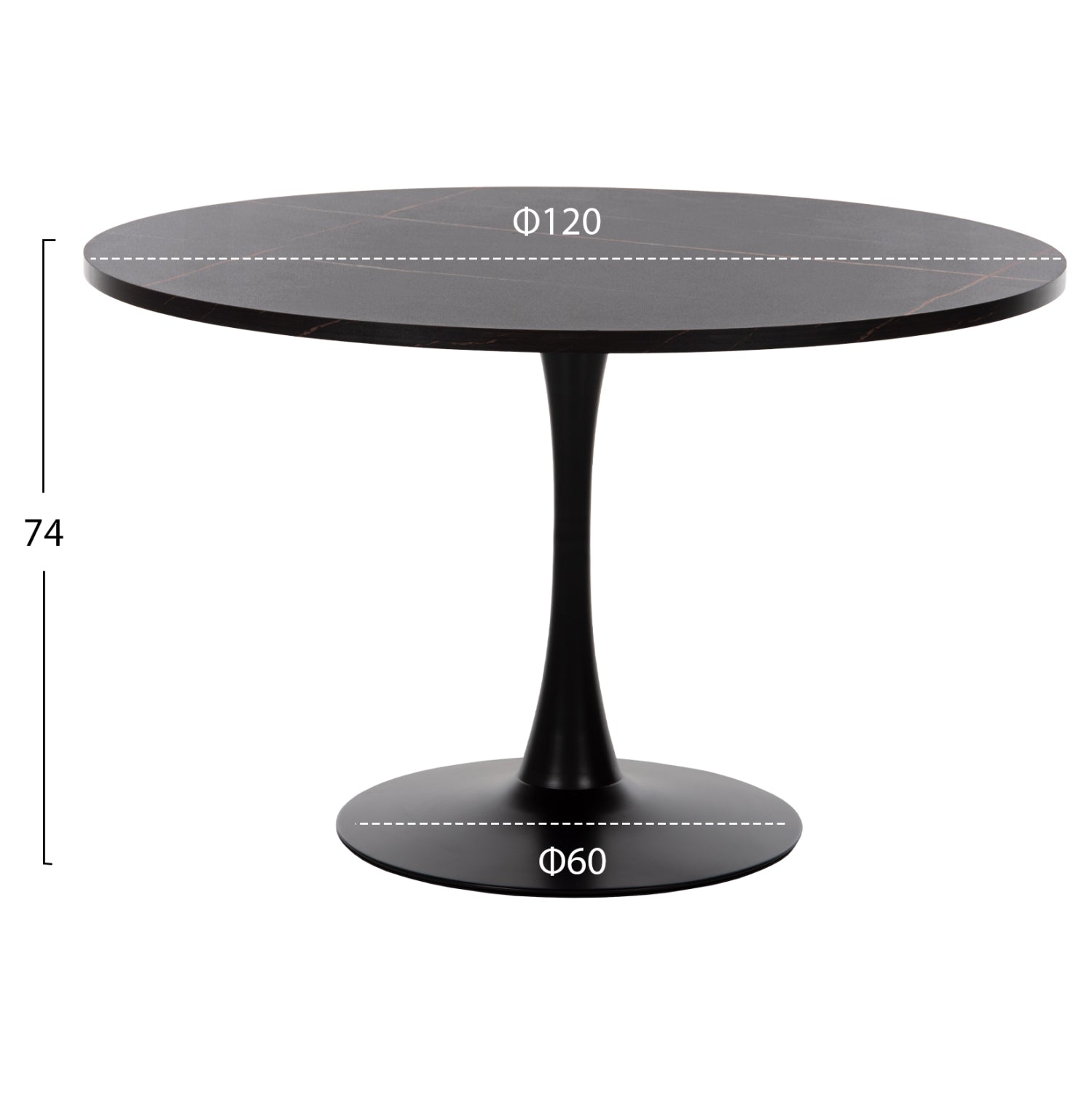 ΤΡΑΠΕΖΙ ΤΡΑΠΕΖΑΡΙΑΣ ROLLO HM9422.12 ΣΤΡΟΓΓΥΛΟ BLACK MARBLE Φ120x74Yεκ. - Pakobazaar