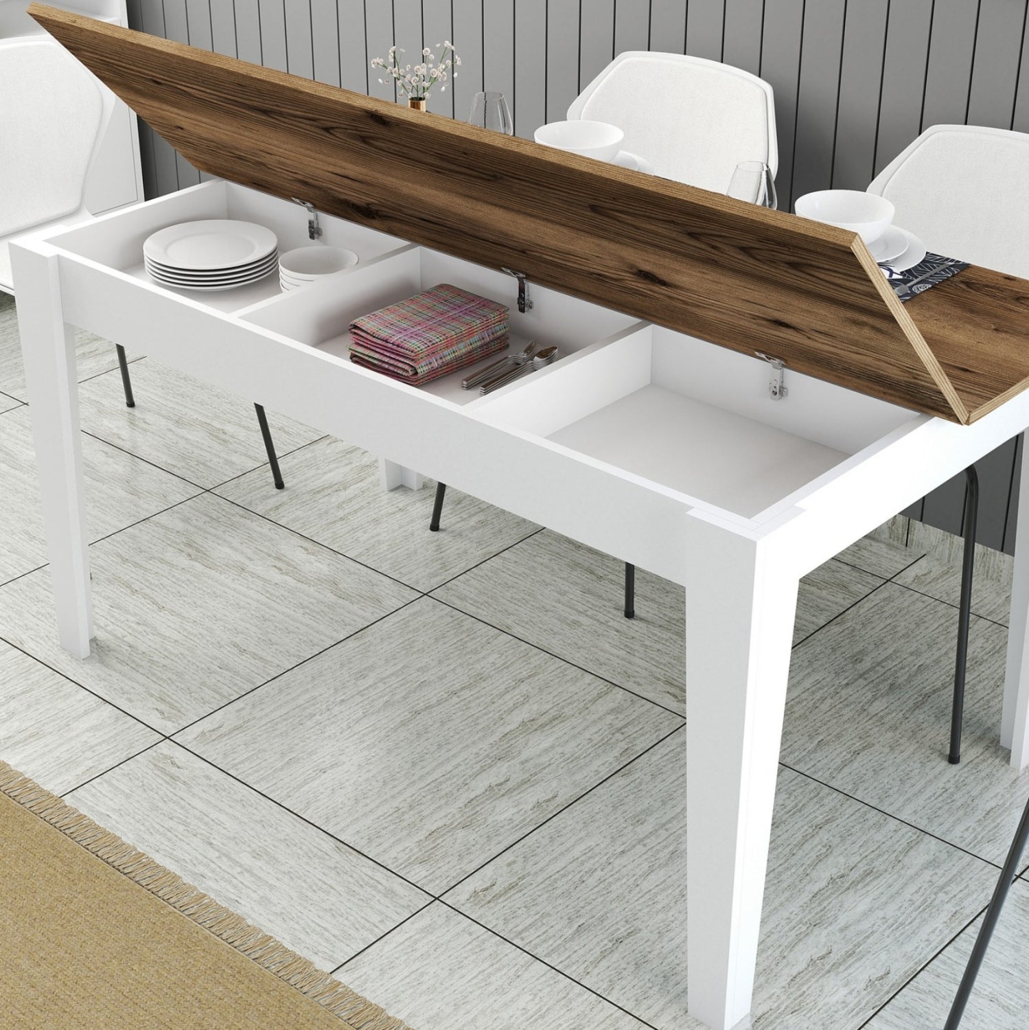 ΤΡΑΠΕΖΙ ΤΡΑΠΕΖΑΡΙΑΣ STANDARD HM9507.07 ΜΕΛΑΜΙΝΗ ΛΕΥΚΗ-ΚΑΡΥΔΙ ΜΕ ΑΠΟΘ.ΧΩΡΟ 145x88x75Yεκ. - Pakobazaar