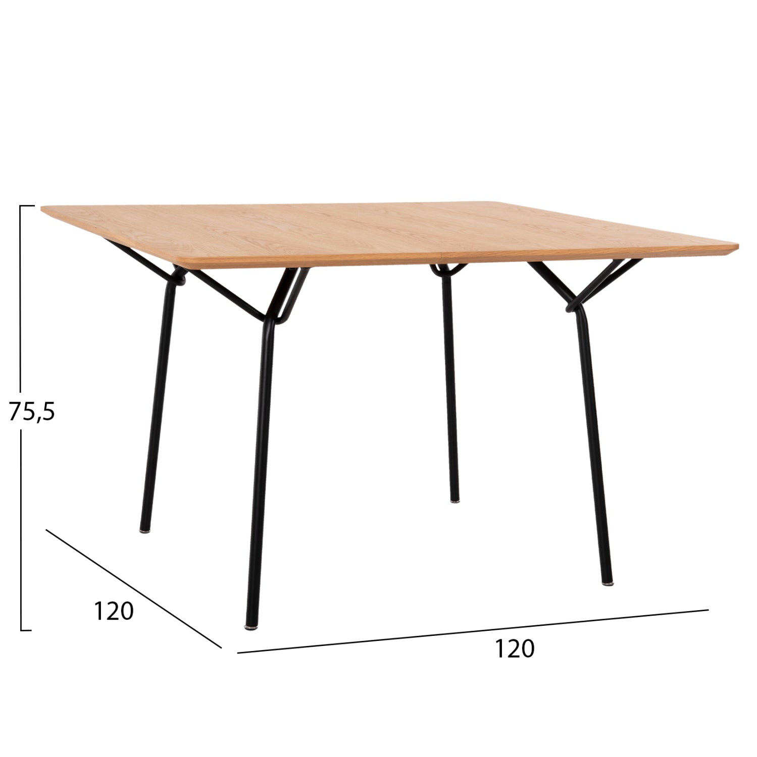 ΤΡΑΠΕΖΙ ΤΡΑΠΕΖΑΡΙΑΣ TRENK HM9614.01 MDF ΜΕ ΚΑΠΛΑΜΑ ΔΡΥΟΣ ΦΥΣΙΚΟ-ΜΑΥΡΟ ΜΕΤΑΛΛΟ 120x120x75Υεκ. - Pakobazaar
