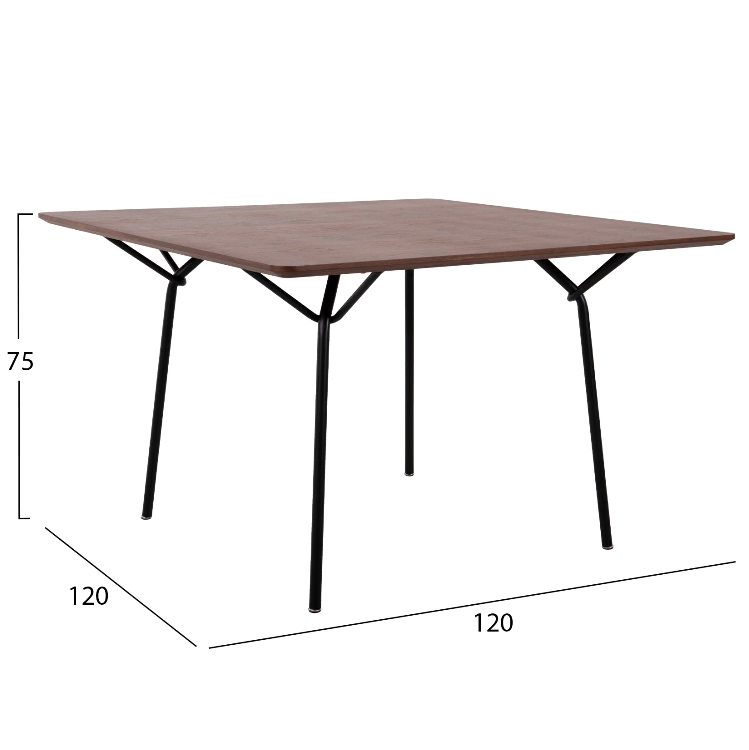 ΤΡΑΠΕΖΙ ΤΡΑΠΕΖΑΡΙΑΣ TRENK HM9614.02 MDF ΜΕ ΚΑΠΛΑΜΑ ΔΡΥΟΣ ΚΑΡΥΔΙ-ΜΑΥΡΟ ΜΕΤΑΛΛΟ 120x120x75Υεκ. - Pakobazaar
