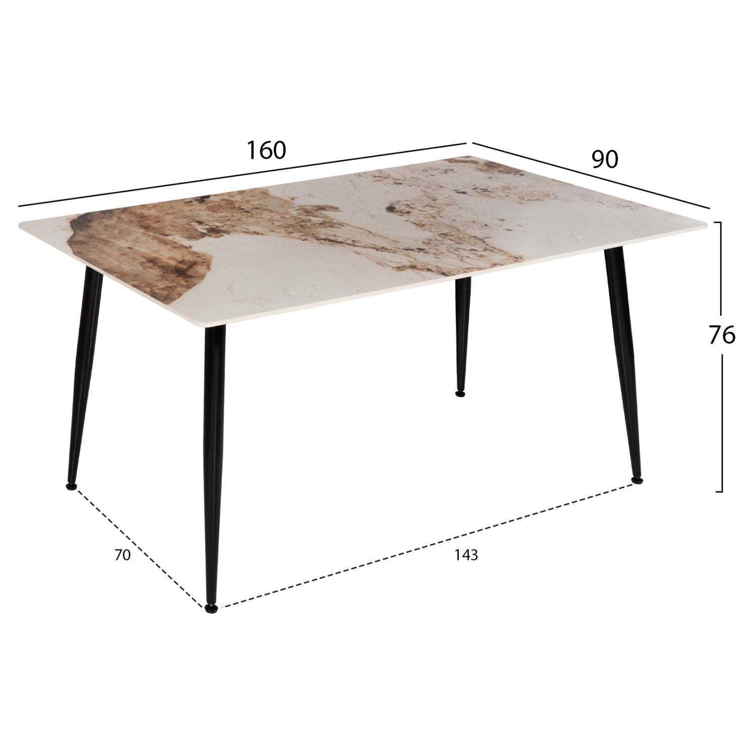 ΤΡΑΠΕΖΙ ΤΡΑΠΕΖΑΡΙΑΣ SINTERED STONE TOM HM8588.03 BROWN-WHITE MARBLE 160x90x76Y εκ. - Pakobazaar
