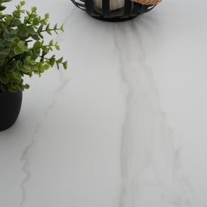 ΤΡΑΠΕΖΙ ΤΡΑΠΕΖΑΡΙΑΣ ΣΤΡΟΓΓΥΛΟ SYNTEC HM9309.02 SINTERED STONE ΛΕΥΚΟ ΜΕΤΑΛ.ΠΟΔΙΑ Φ115x75Y εκ. - Pakobazaar