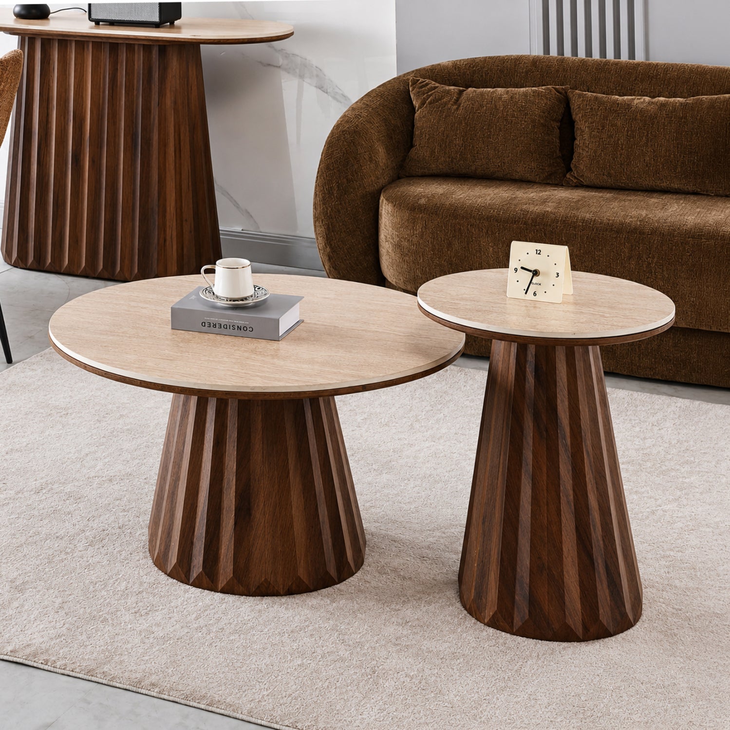 ΤΡΑΠΕΖΙΑ ΣΑΛΟΝΙΟΥ 2ΤΜΧ WALDEN HM12108 ΚΕΡΑΜΙΚΑ TOP--MDF ΒΑΣΕΙΣ Φ80+Φ46εκ. - Pakobazaar